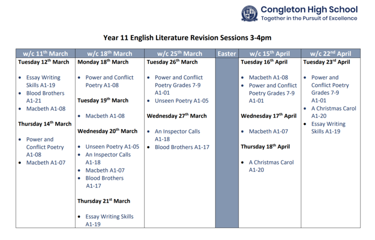 Image of After School English Revision Sessions for Year 11 Students